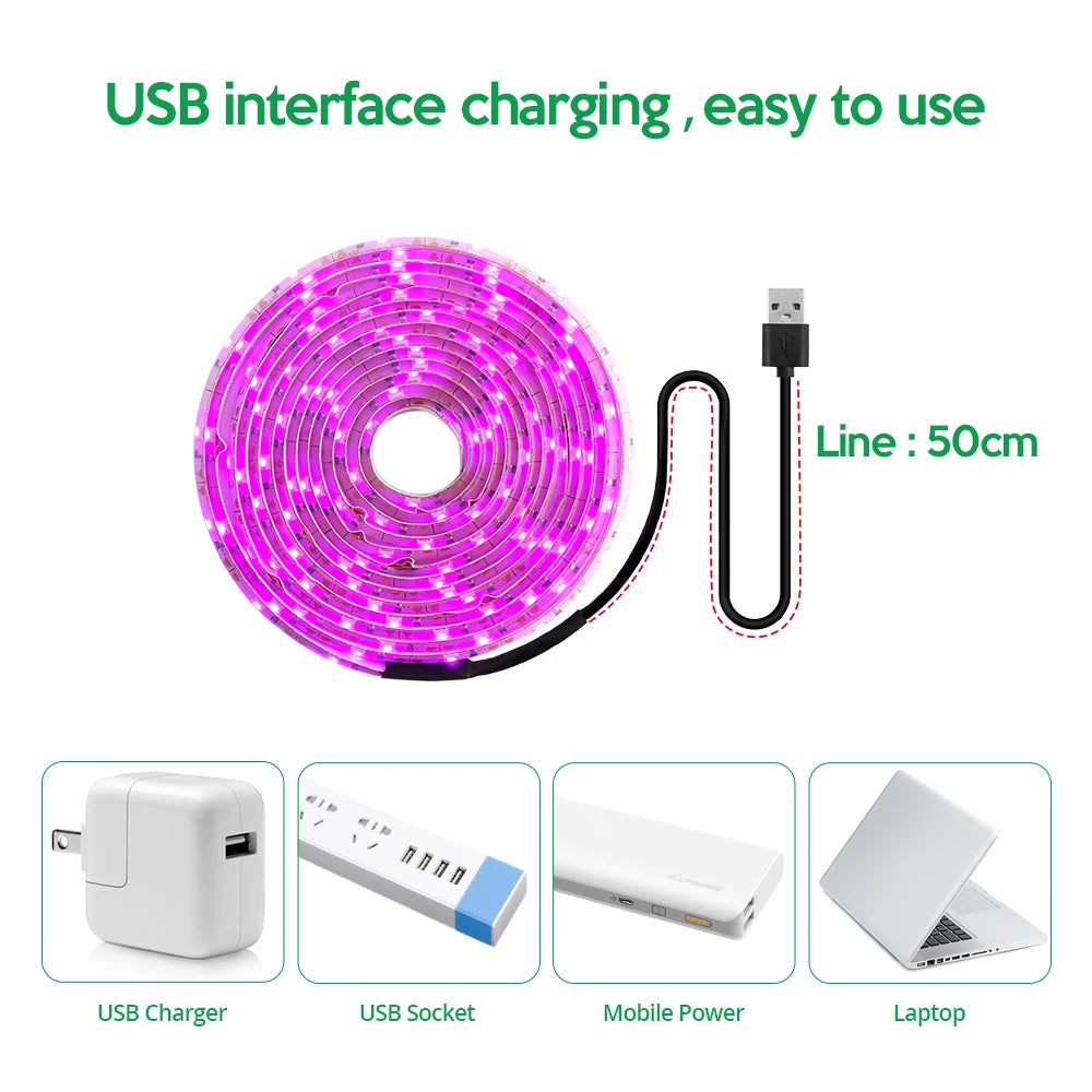 ruban led croissance violet moderne 5v usb 2835 chip abs ip20 ip65
