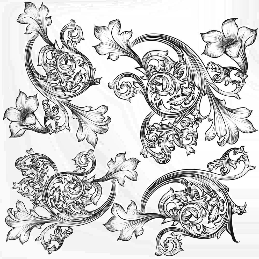 timbres vintage baroques motifs floraux ornements feuilles fleurs marron clair décoration artisanale scrapbooking