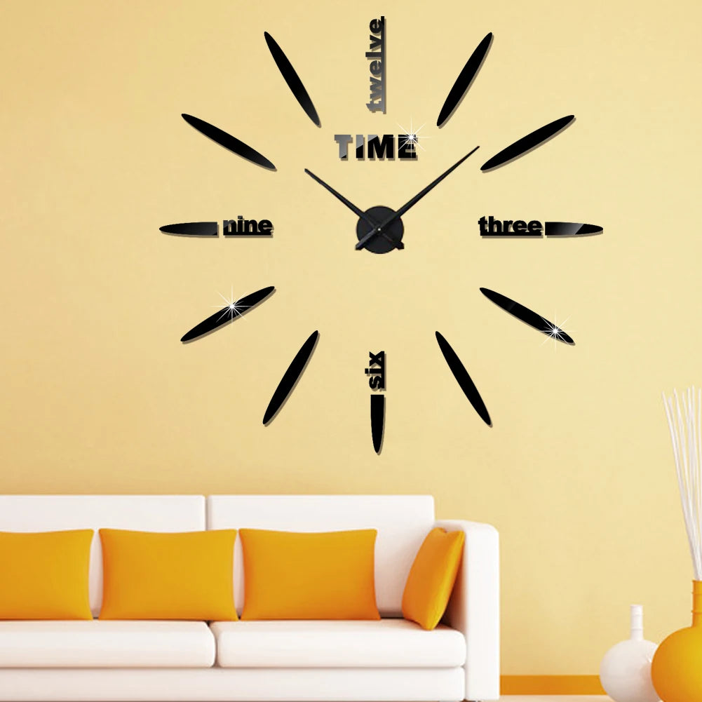 horloge murale moderne aiguilles noir doré argenté relief quartz salle manger salon minimaliste