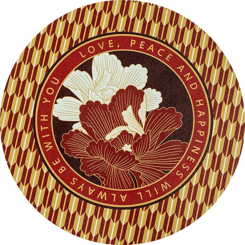 tapis table rond protection anti dérapante pvc respectueux environnement beige marron fleurs stylisées élégant