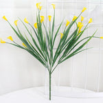 bouquet artificiel fleurs simples feuilles vertes blanc vert jaune violet rose intérieur décoration maison