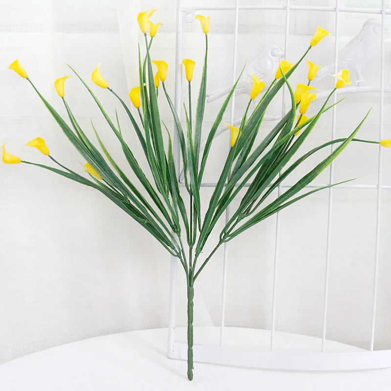 bouquet artificiel fleurs simples feuilles vertes blanc vert jaune violet rose intérieur décoration maison