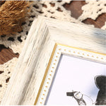Cadre photo vintage rectangulaire résine marron foncé vert blanc papillon oiseau texte ancien décoration