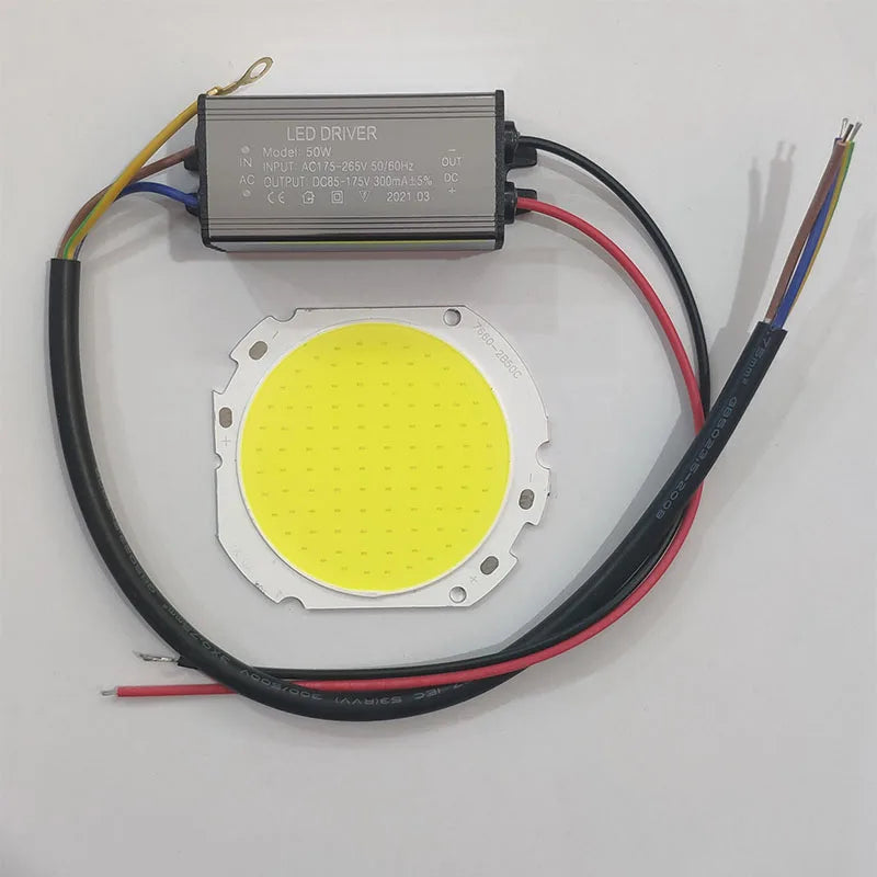 puce led cob 50w driver câbles lampadaire extérieur blanc jaune électronique