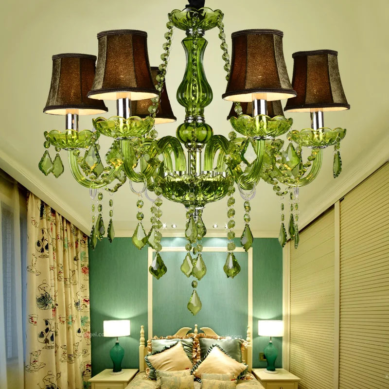 lustre cristal vert transparent classique 58x60cm têtes echangement e14