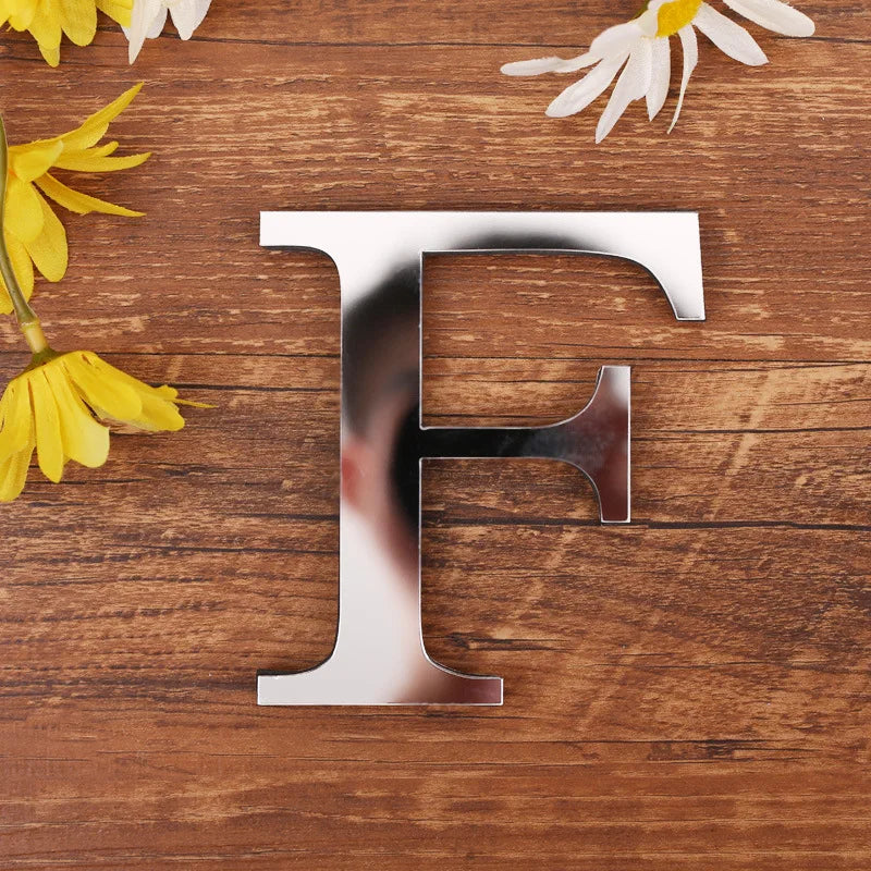 lettre acrylique miroir argentée autocollante décoration murale alphabet moderne fête mariage maison diy