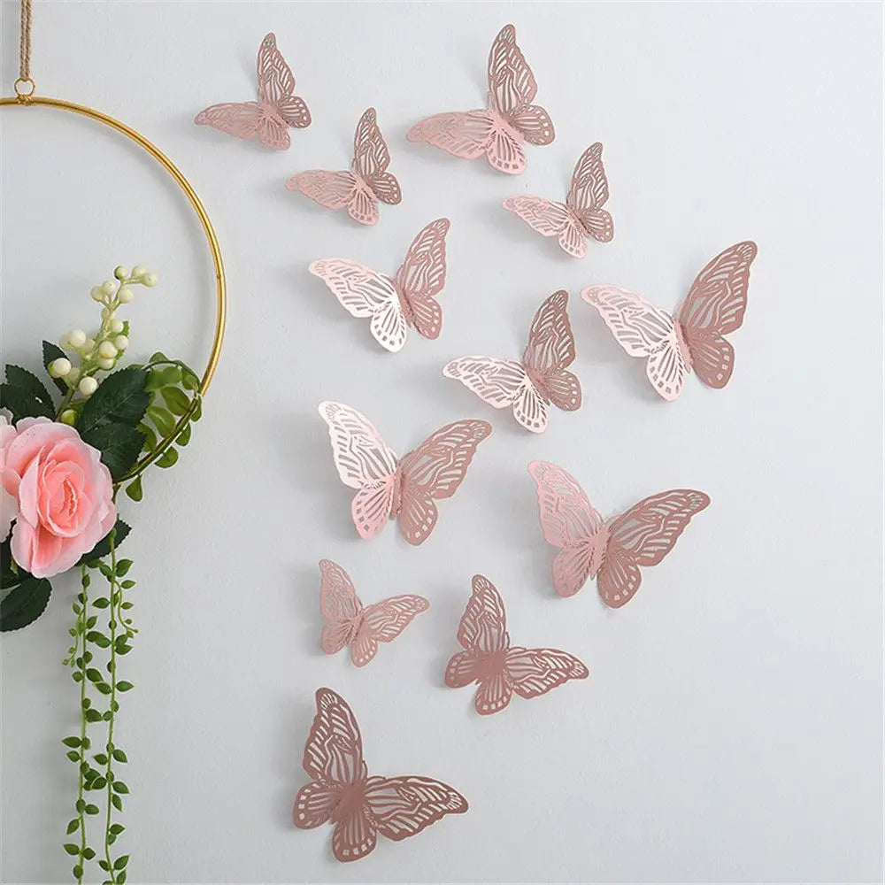 décoration murale papillons adhésifs or rose pâle modernes 12 pièces perforés élégants chambre salon