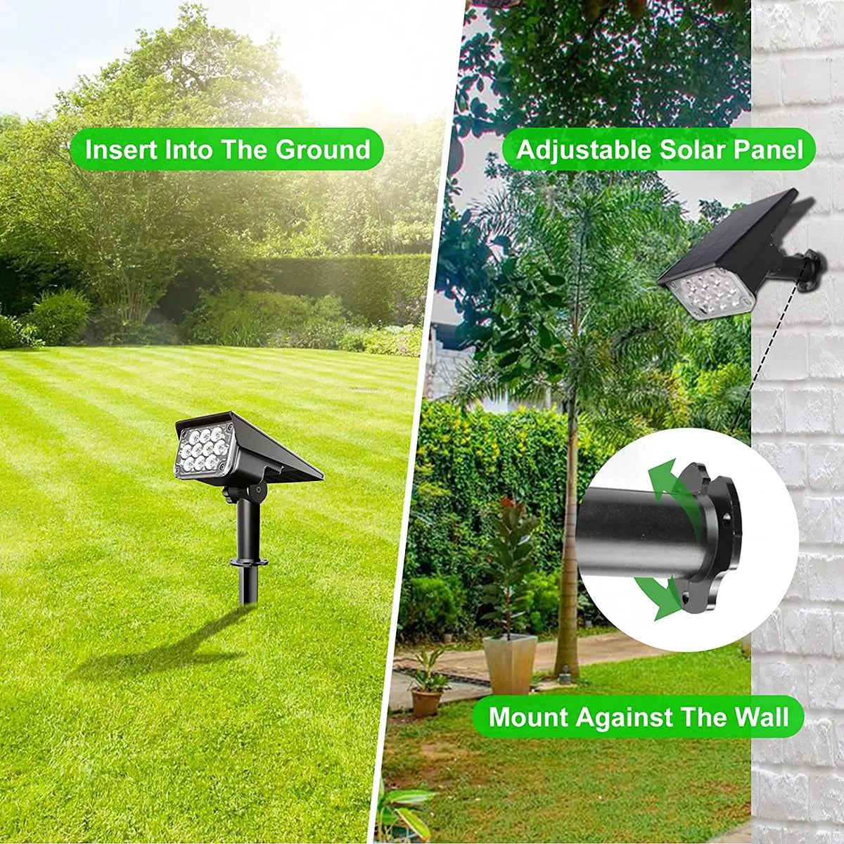 projecteur solaire réglable ip65 led vert moderne jardin extérieur nocturne deux ensembles