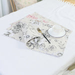 serviettes table rectangulaires coton polyester fleurées beige noir rose clair farmhouse vintage respectueux environnement