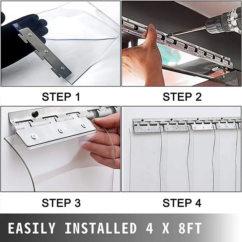 Détail du rideau PVC coupe-vent avec fixation crochet