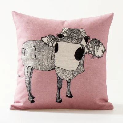 housse carrée coussin animal imprimé moderne zèbre oiseau chien vache multicolore