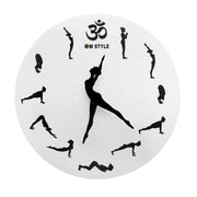 horloge murale lumineuse yoga silhouettes om symbol blanc noir pose sérénité contemporain retro eclairage