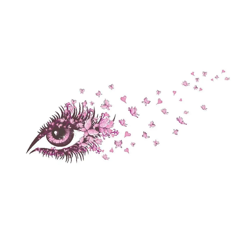 sticker mural moderne oeil papillon coeurs violet rose blanc adhésif intérieur décoration chambre salon
