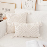 housses coussins coton blanc motif géométrique boho chic tassel opaques 45x45cm 30x50cm