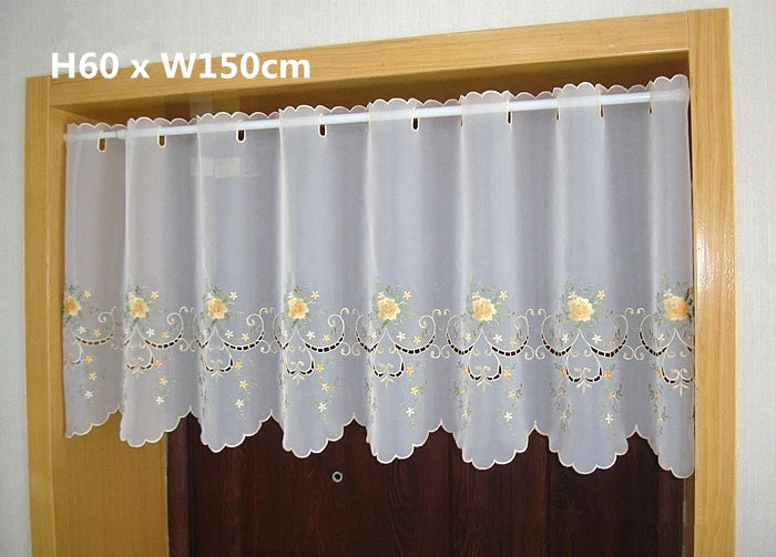 rideau blanc brodé fleurs or transparent classique fenêtre H30 W150 H90 W150 H75 W150