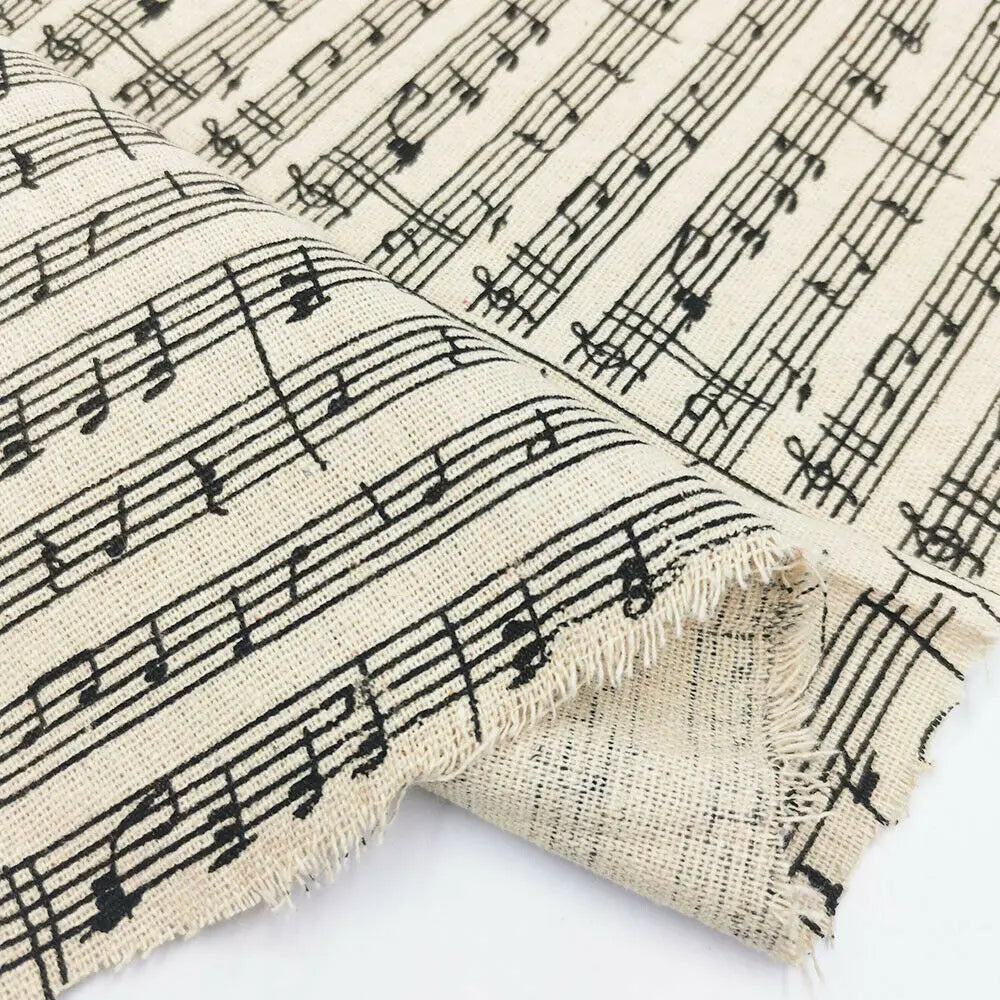 tissu coton beige notes musicales vintage classique décoration bricolage couture nappe coussin 45x145cm 70x45cm