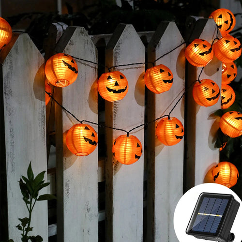 guirlande lumineuse halloween orange citrouille modes solaire décoration extérieure festive jardin led