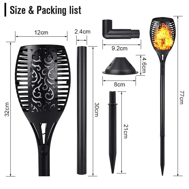lampe torche solaire 96 led motif feuille moderne noire posée sol mur étancheextérieur