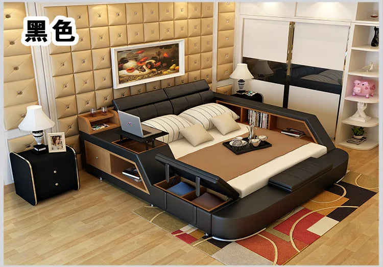 lit moderne rangement similicuir rose noir blanc carreaux rembourrés chambre coucher