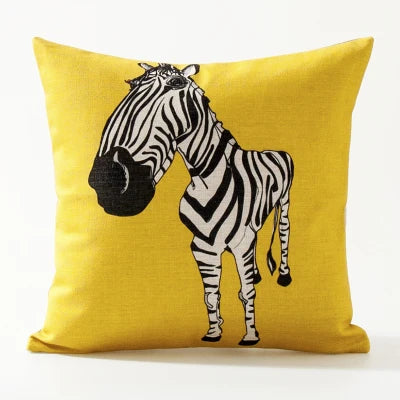 housse carrée coussin animal imprimé moderne zèbre oiseau chien vache multicolore
