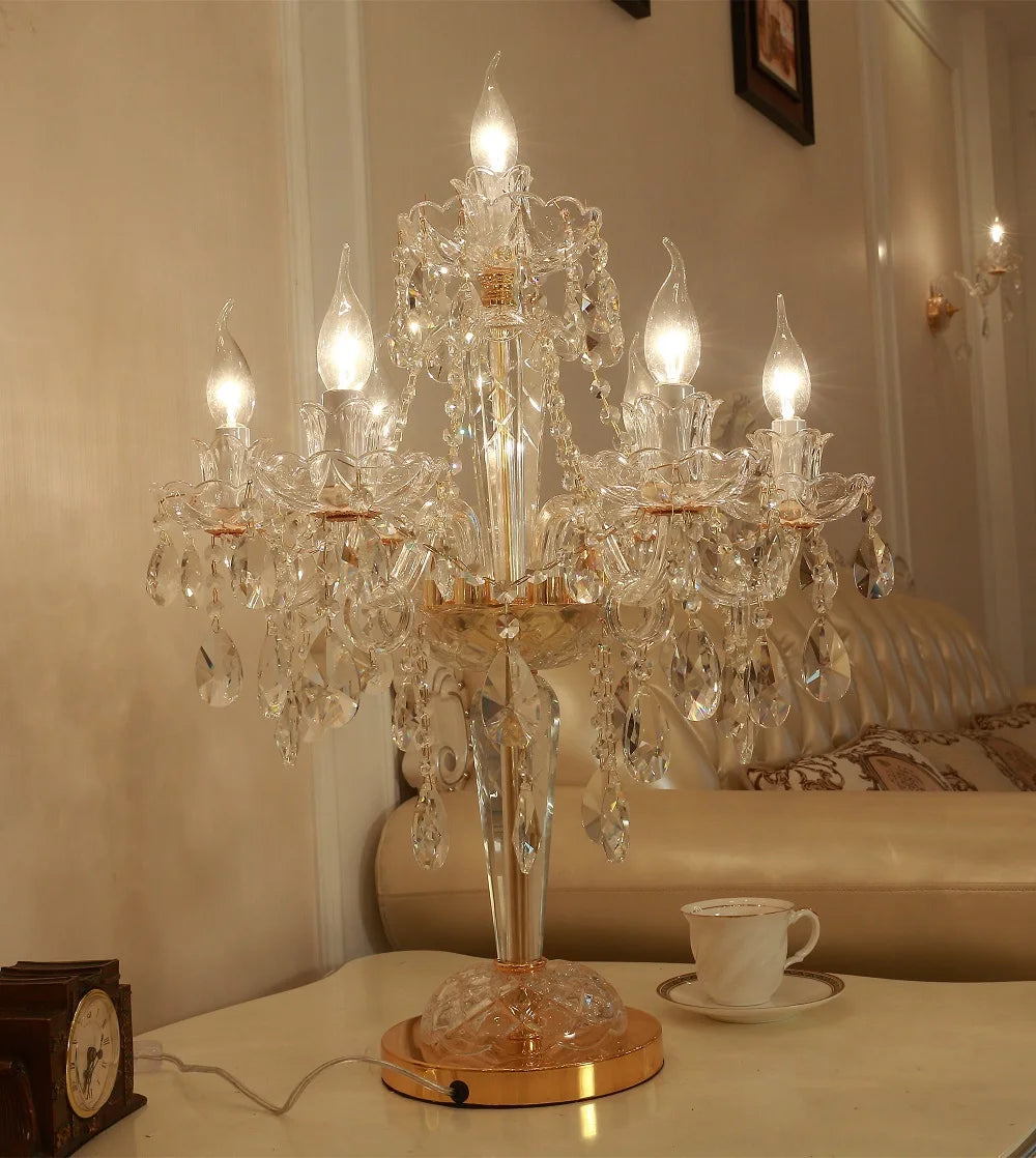 lampe table cristal transparent doré baroque ampoules filament visible 55cm 72cm