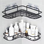 étagère salle bain moderne adhésive noir grille métallique rangement bouteilles cosmétiques flacons pots boîtes