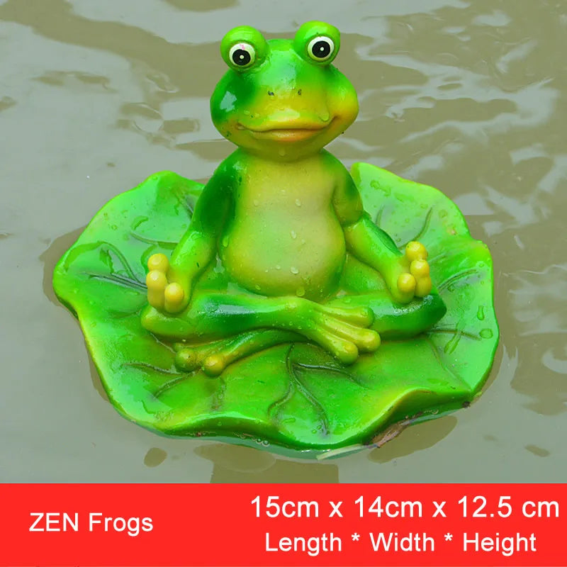 statue grenouille résine décorative jardin étang fleurs lotus sculpture animal décor maison extérieur vert