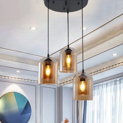 Lampe suspendue vintage gris verre fumé design nordique