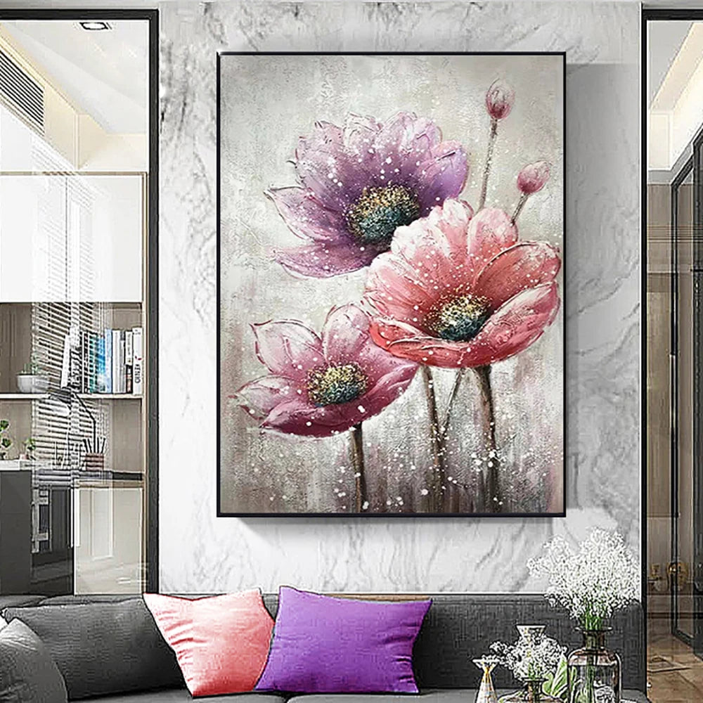 tableau abstrait peinture l'huile tournesol fleur moderne impressionniste toile sans cadre vertical salonDecoration Jaune
