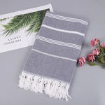 serviette bain rayée 100x180cm coton biologique séchage rapide franges classique rose gris bleuclair