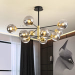 suspension lumineuse moderne boules sphériques translucides noir doré led echangement facile