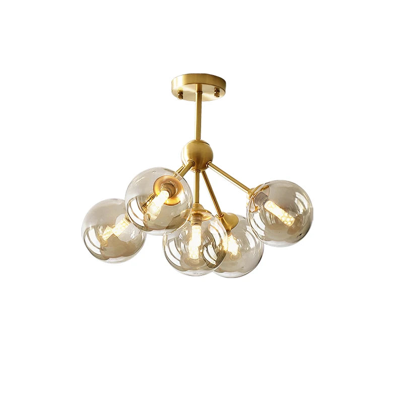 lustre moderne lumières doré sphères transparentes art déco contemporain led chambre salon