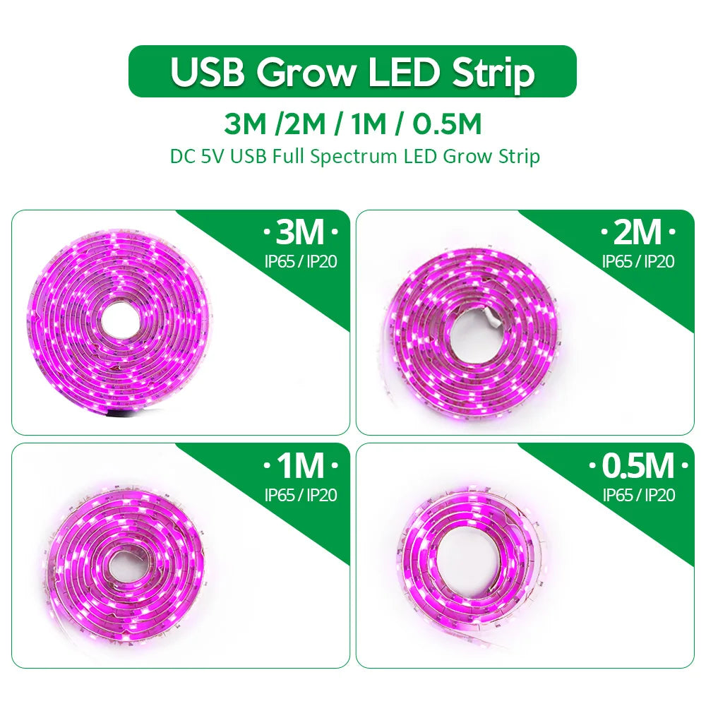 ruban led violet full spectrum 5v usb 3m 2m 1m 0.5m culture végétale moderne