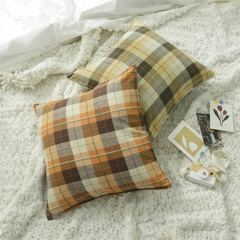 coussin carré multicolore motif carreaux vintage décoration maison housses coussin opaques salon lit canapé
