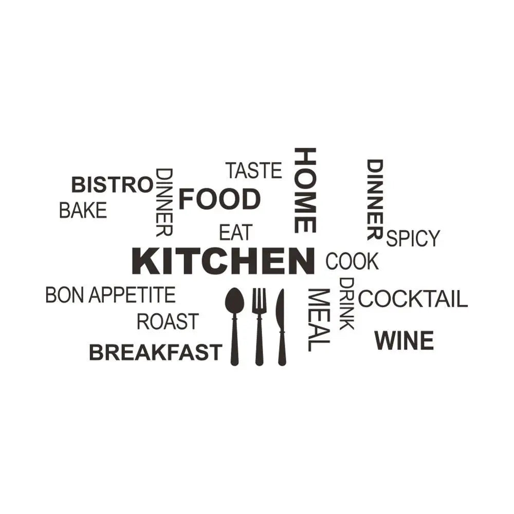 sticker mural adhésif texte cuisine noir typographique décoration murale intérieure pvc résistant eau 58cm