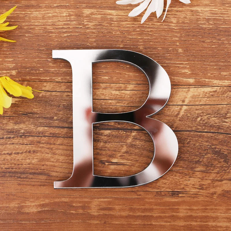 lettre acrylique miroir argentée autocollante décoration murale alphabet moderne fête mariage maison diy