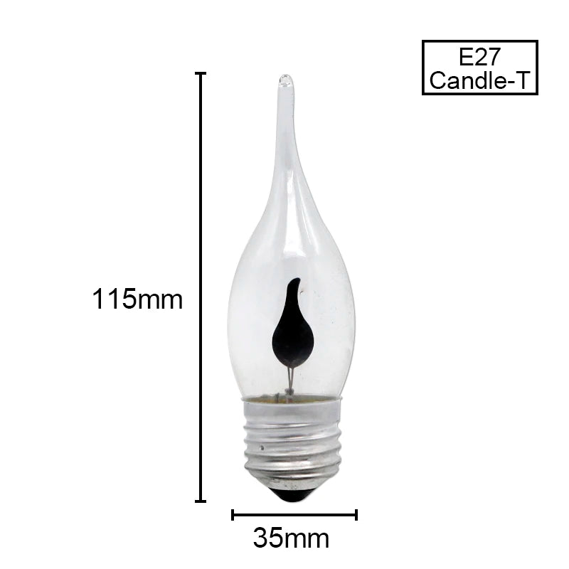 ampoule led flamme transparente moderne filament noir 2700k e27 e14 3w vintage 220v 30000h