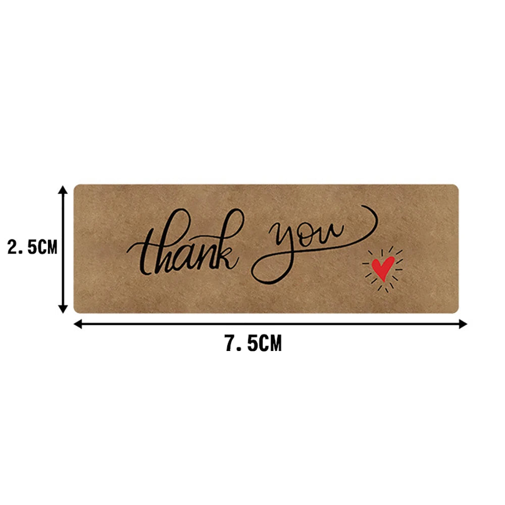 autocollants kraft thank you ruban élégant minimaliste coeurs blancs pack 120 stickers enveloppes cadeaux