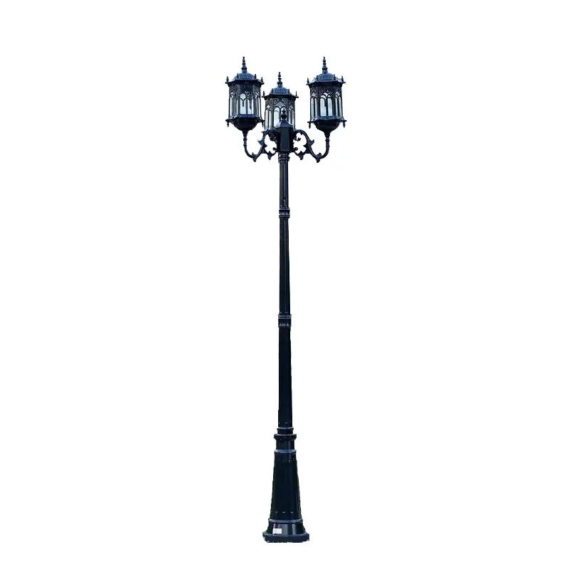 Lampadaire extérieur trois têtes or noir classique éclairage public ip65 led hand brushed bronze
