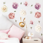 sticker mural fleur pivoine rose blanc romantique naturel adhésif chambre salon décoration moderne