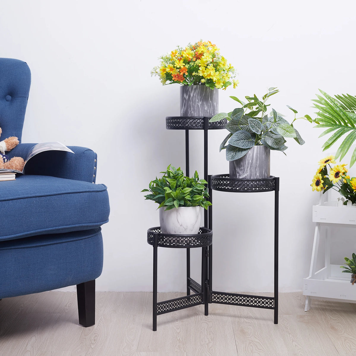 présentoir pliant étagère niveaux métal grille moderne noirintérieurjardinpatio