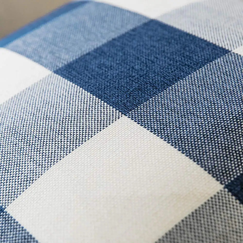 housse coussin carreaux géométriques bleu marine blanc rustique décontracté salon chambre voiture 45x45cm
