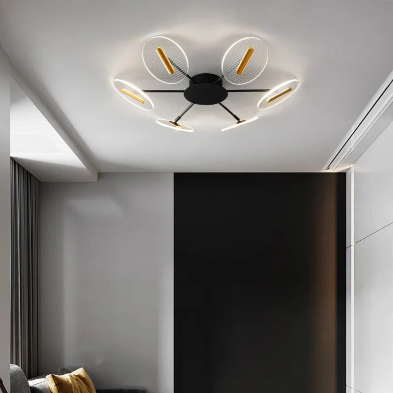 plafonnier moderne acrylique noir doré led clips facile chambre salon