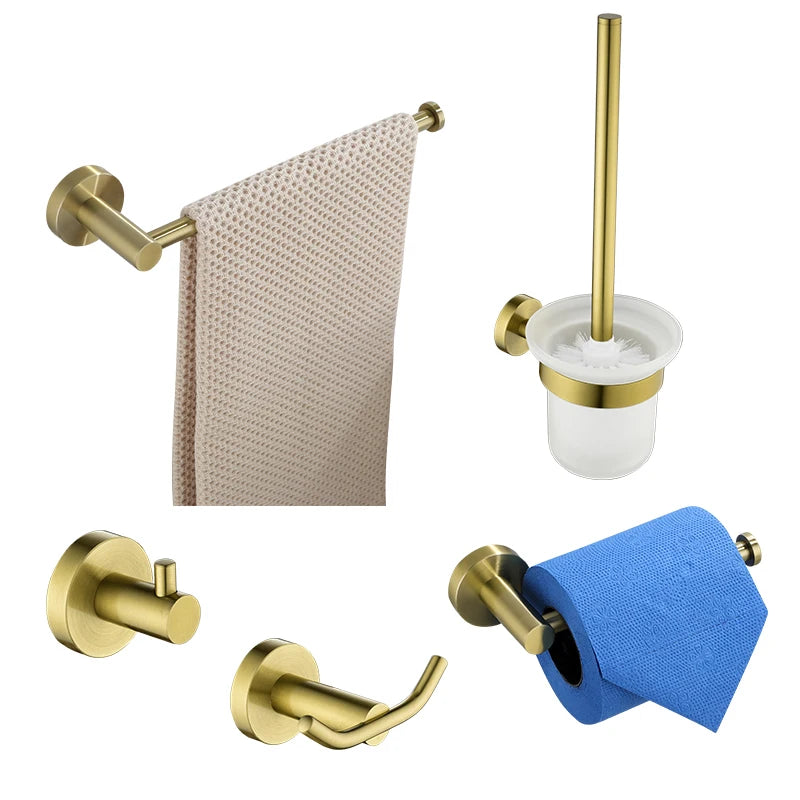 ensemble accessoires salle bain doré acier inoxydable porte serviette savon papier brosse