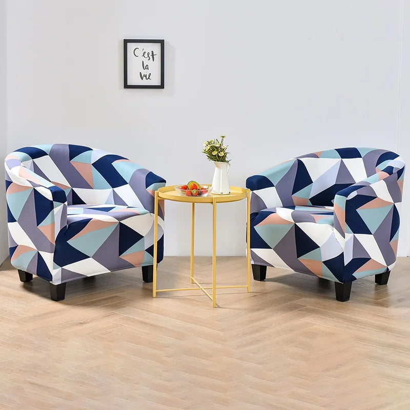 housse fauteuil tubulaire impression géométrique moderne polyestère machine bleu beige
