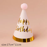 chapeaux fête anniversaire or bleu marine rayures pois dorés happy birthday moderne festif
