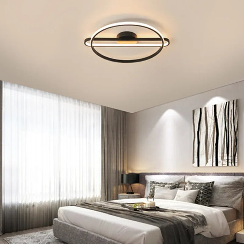 lampe moderne noire dorée acrylique métal brillant télécommande led 10 15m²
