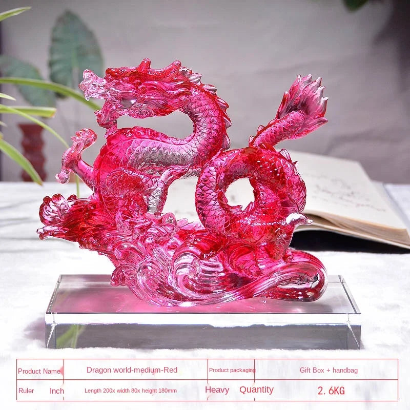 dragon sculpté transparent moderne orange vert bleu rouge décoration cadeau anniversaire lider