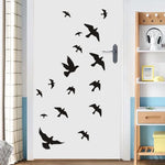 sticker mural moderne oiseaux volants blanc jaune noir 30x50cm adhésif