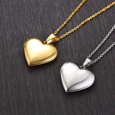 Cadre photo coeur romantique en acier inoxydable ouvert avec photo